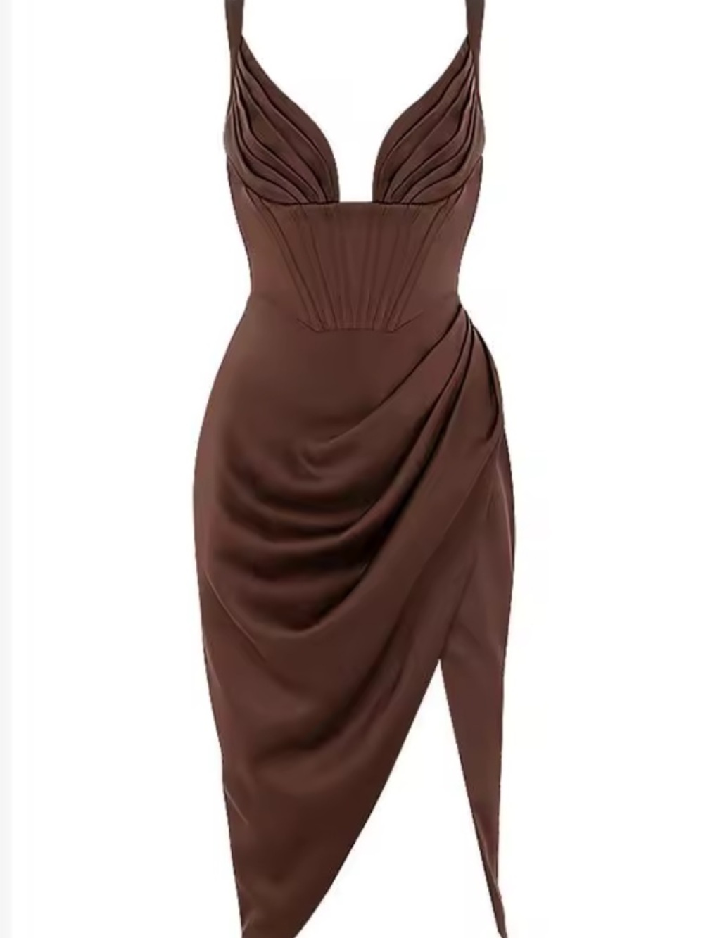 Satin V-Neck Brown Corset Dress